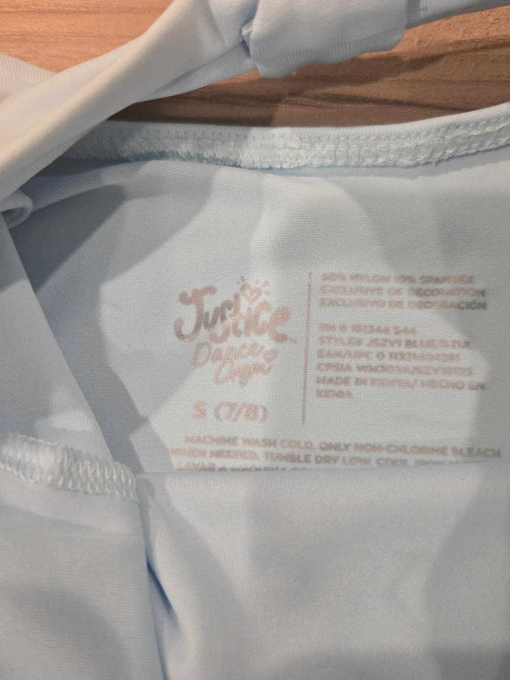 NWT Justice Girls Cap Sleeve Ballet Leotard Ribbon Waistband Light Blue S 7/8